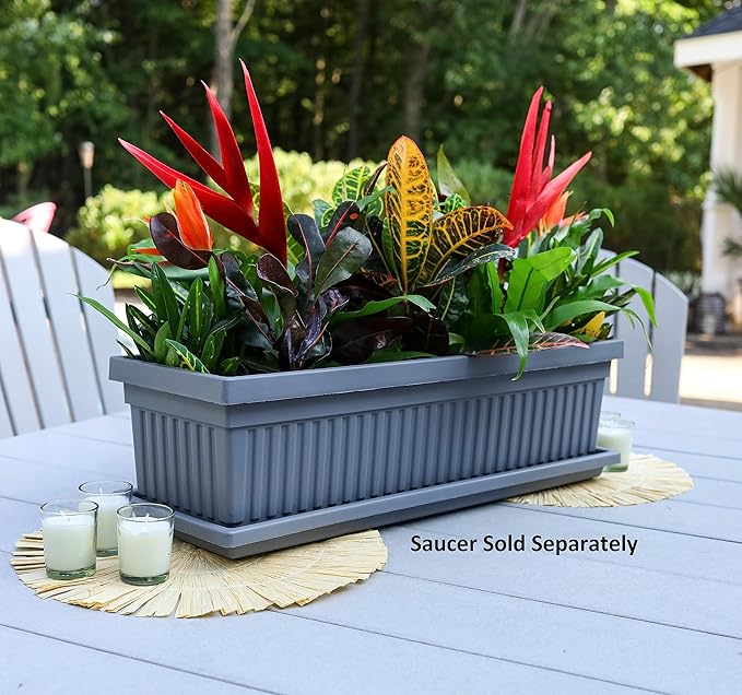The HC Companies 30 Inch Venetian Rectangular Window Planter Box - Lightweight Plastic Indoor Outdoor Plant Pot with Drainage for Windowsill, Herbs, Flowers, Warm Gray (Pack of 5) TheHCCompanies