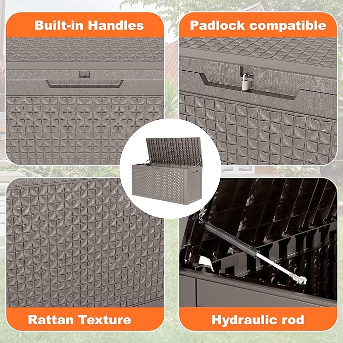 ROJIK Outdoor Storage Housing Deck Box - Waterproof Patio Furniture, Garden Tools, Cushions, Pool Accessories Storage Bench with Lockable Lid and Side Handles (Grey,125 Gal) ROJIK