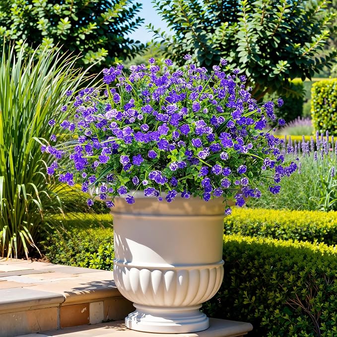 20 Bundles Artificial Flowers for Outdoors Fake Plastic Flowers UV Resistant Realistic Faux Plants Shrubs for Spring Summer Garden Porch Yard Patio Planter Window Box Home Decor, Purple Besteek