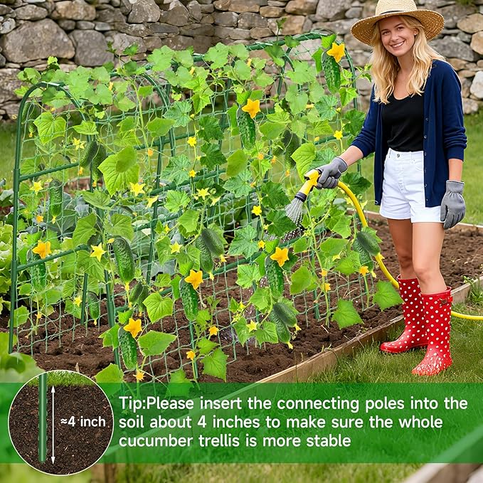 Cucumber Trellis for Raised Bed, U-Shape Garden Trellis for Climbing Plants Outdoor, Metal Arch Trellis for Vegetables, Plant Support for Tomato, Pea, Zucchini(63" L×30" W×47.2" H-Large) MYMULIKEHOME