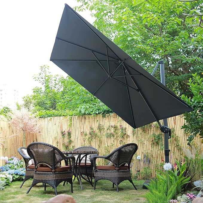 PURPLE LEAF 8 Feet Patio Umbrella Outdoor Cantilever Square Umbrella Aluminum Offset Umbrella with 360-degree Rotation for Garden Deck Pool Patio, Grey PURPLELEAF