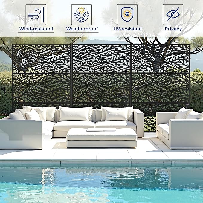 Outdoor Privacy Screen,72" H×47" W Metal Privacy Screen, Freestanding Privacy Fence Panels for Patio FENCY
