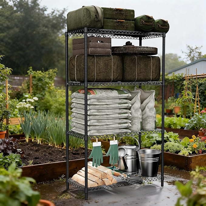 2400LBS 35.5" W Standing Shelf Units Wire Rust-Proof Outdoor Storage Shelving 4-Tier Utility Shelving Unit for Garden Home,Kitchen,Office Dark Grey 17.7" D x 35.5" W x 59.4" H MEIGAOPLASTICANDMETALHKCOLIMITED