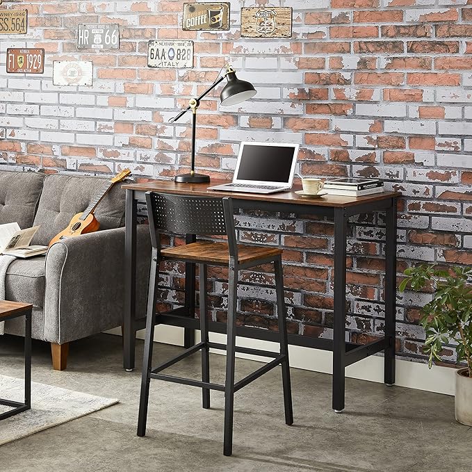 VASAGLE Bar Stools, Set of 2 Bar Chairs, Tall Bar Stools with Backrest, Industrial in Party Room, Rustic Brown and Black ULBC070B01 VASAGLEbySONGMICSHOME