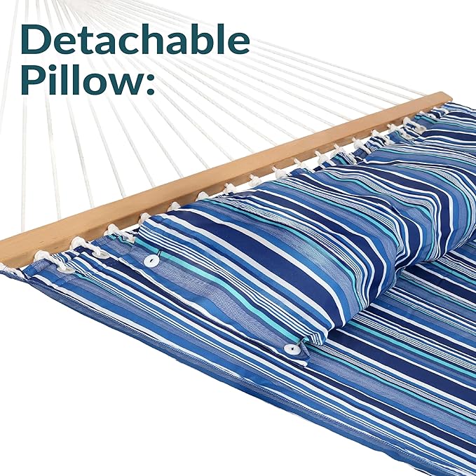 Sunnydaze Quilted Outdoor Hammock with Spreader Bars - Heavy-Duty 450-Pound Capacity Double Hammock for Outside - Breakwater Stripe SunnydazeDecor