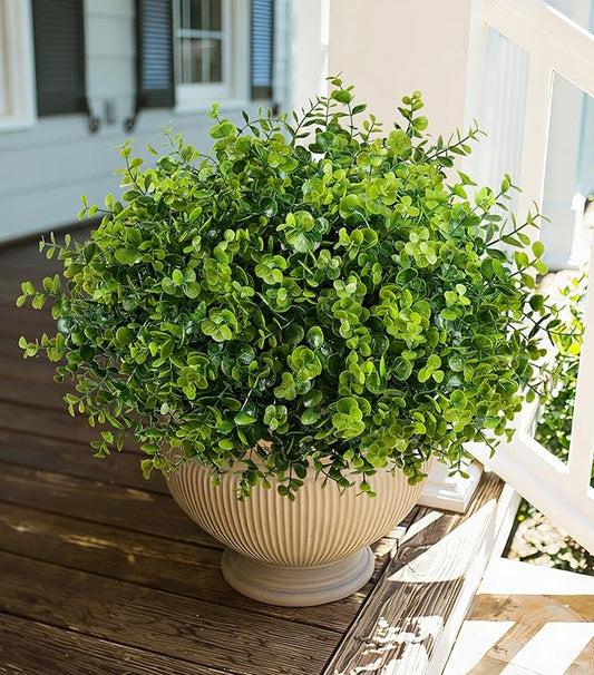 Artificial Faux Outdoor Plants for Spring Summer Decoration, 12 Bundles Fake Plastic Eucalyptus UV Resistant Look Real Fake Plants for Planter Outside Front Door Porch Patio Balcony Garden Indoor Yard Ivydale