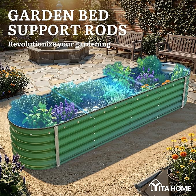 YITAHOME 17" Tall 9 in 1 Large Raised Garden Bed Kit, 8x2x1.4ft Galvanized Metal Planter Box with Gloves & Safety, Outdoor Above Ground Planters for Plants Vegetables Flowers, Green YITAHOME