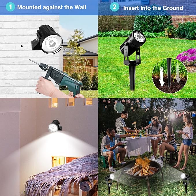 T-SUNUS Solar Spot Lights Outdoor White Christmas 4 Pack IP65 Waterproof Landscape Spotlights 6000K Separate Panel with 9.8ft Cable Auto On/Off for Flag Pond Trees Driveway Garden Pathway Halloween T-SUNUSLighting