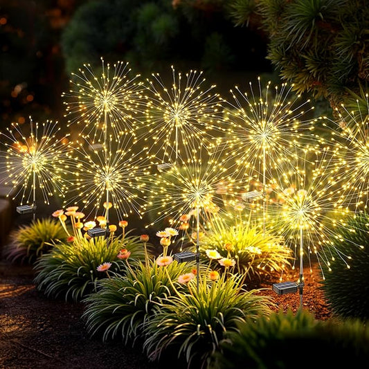 Solar Lights Outdoor, 120LED 8 Pack Fairy Garden Lights Decor for Outside Fireworks Lights Solar Powered for Yard, Patio, Pathway, Walkway, Balcony, Warm White Suncket