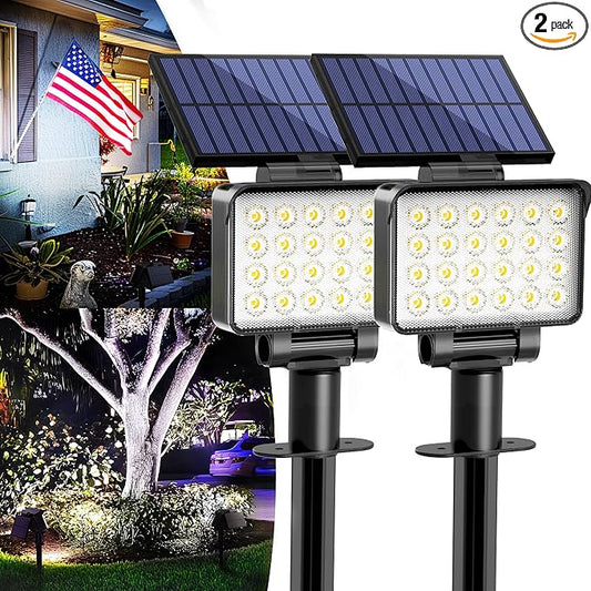 Solar Spot Lights Outdoor Waterproof for Flag, Tree, House, Garden, Yard, 3 Brightness Modes Solar Powered Landscape Spotlights 2 Pack Cool White COOZAMING