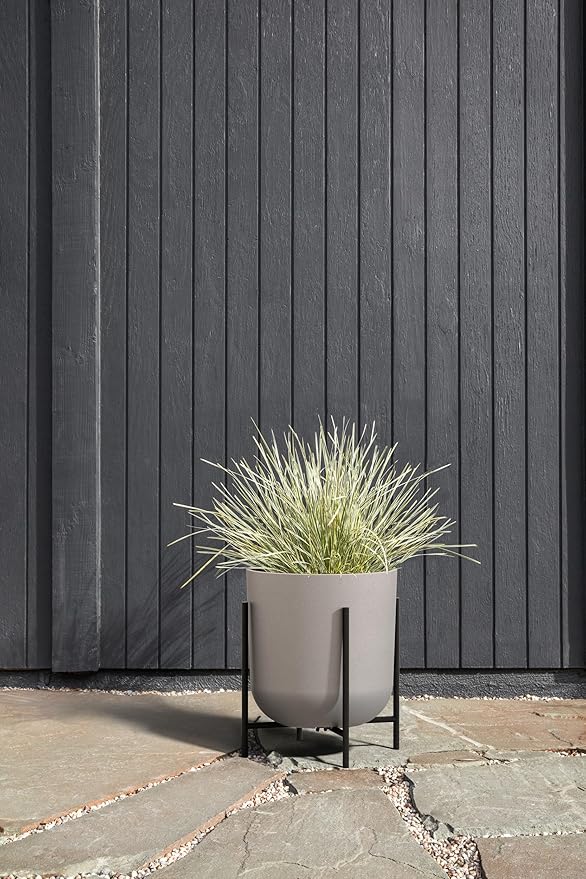 Veradek Mason Series Raised Lima Planter - Round Planter for Patio/Balcony | Plastic-Stone Composite w/Metal Plant Stand | Modern Décor for Plants VeradekOutdoor