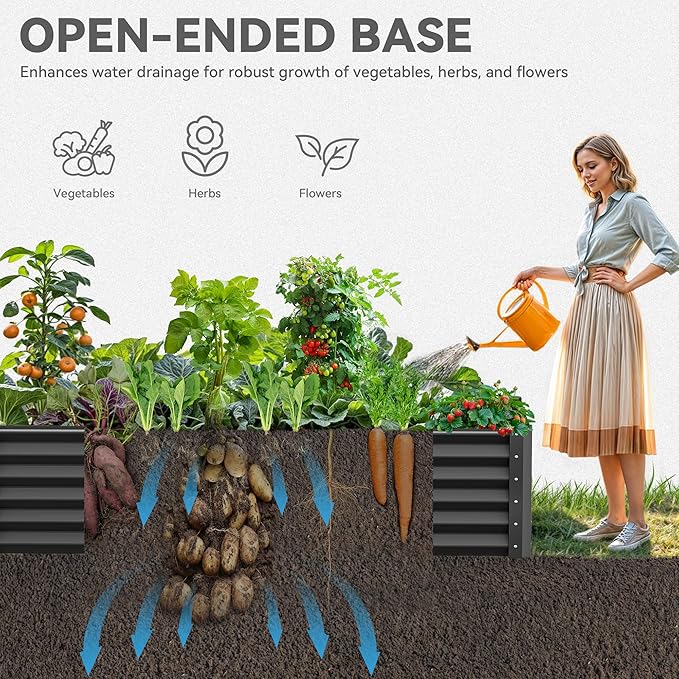 YITAHOME 6x3x1.5 2pcs Large Raised Garden Bed Kit, Galvanized Metal Planter Box with Gloves, Ground Nails, Support Rod, Outdoor Above Ground Planters for Plants Vegetables Flowers, Black YITAHOME