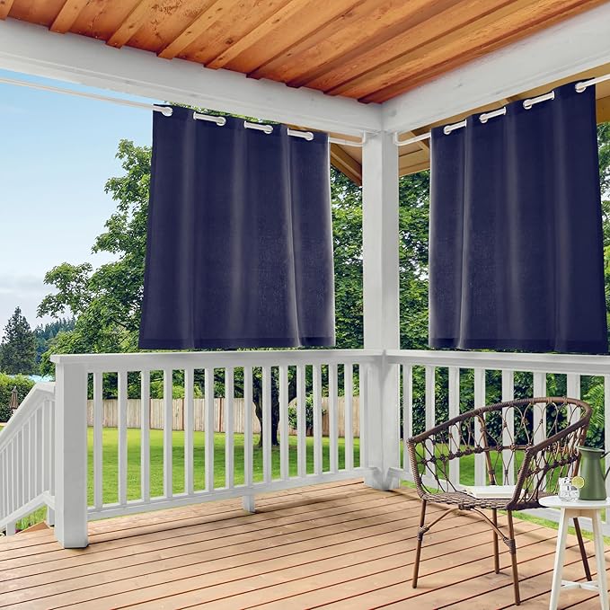 Town & Country Basics Cabana Solid Heavyweight Indoor Outdoor Curtains, Light Filtering Opacity with Grommet Top, Water Repellent, 2-Pack Set, 54"x63", Dark Navy TOWN+%26+COUNTRY+BASICS