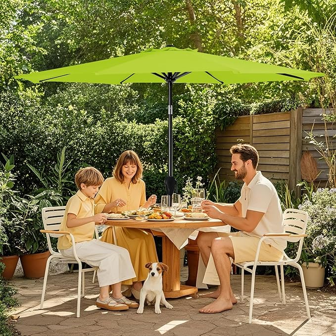 MEWAY 10ft Patio Umbrella Outdoor Table Umbrellas with Push Button Tilt and Crank, Market Umbrella 8 Sturdy Ribs for Deck, Garden, Pool and Backyard, Apple Green MEWAY
