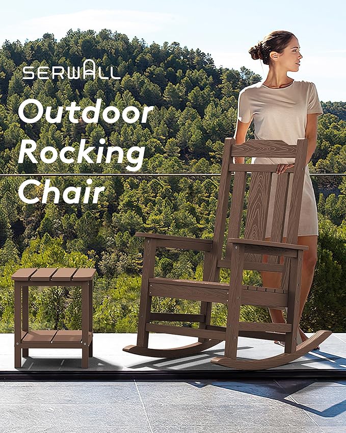 SERWALL Outdoor Rocking Chair Set of 6, Patio Rocking Chairs Set, HDPE Rocking Chair Outdoor for Adults, Heavy Duty Front Porch Rocker, Coffee SERWALL