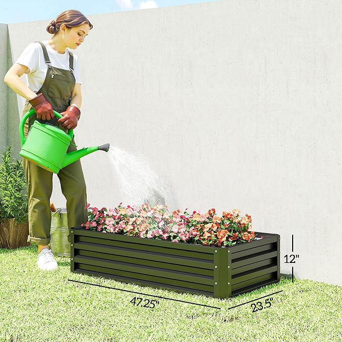 Outsunny Galvanized Raised Garden Bed, 4' x 2' x 1' Metal Planter Box, for Growing Vegetables, Flowers, Herbs, Succulents, Gray Outsunny