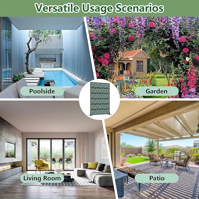 Casaphoria Metal Privacy Screen Outdoor, 72" H x 47" W Freestanding Decorative Privacy Screen for Patio Deck Balcony Garden with Stable Base, Drakgreen-Star Casaphoria