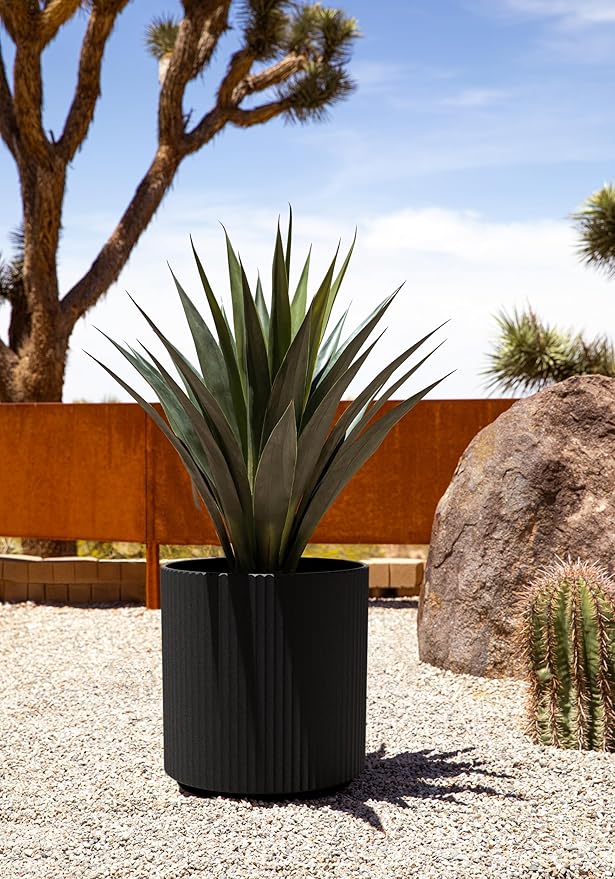Veradek Mason Series Demi Planter - Large Round Planter for Indoor or Outdoor Patio/Balcony | Made from Plastic & Concrete with Drainage Holes | Modern Décor for Flowers, Trees, Tall Plants VeradekOutdoor