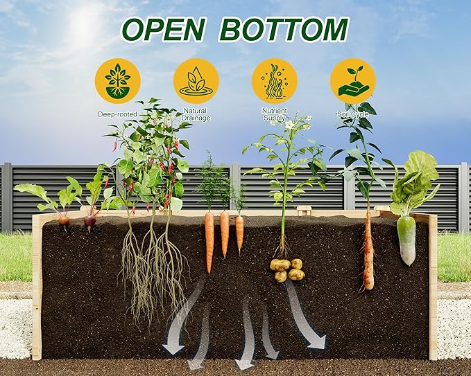 AMERLIFE U-Shaped Raised Garden Bed with Deer Proof Fence, 7.5Wx15Dx6H Outdoor Wooden Raised Garden Bed Planter with 19" Depth Planter Box AMERLIFE