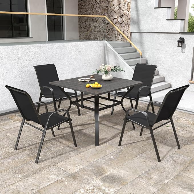 Patio Chairs Set of 4, Stackable Outdoor Dining Chairs for All Weather Textilene Fabric & Metal Frame, Outdoor Chairs Set for Backyard Deck Garden Vimstora