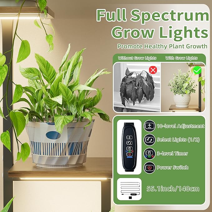 LATIBELL Plant Stand Indoor with Grow Light - 2 Pack Metal Plant Shelf for Indoor Plants Multiple, 5 Tiered Corner Plant Stand Shelves, Plant Rack Display Flower Holder for Living Room Patio Balcony LATIBELL