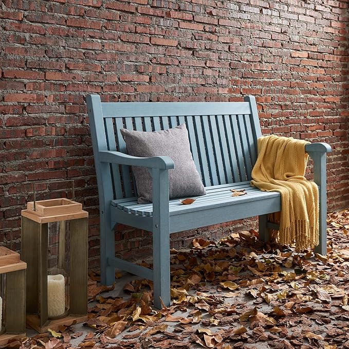 Psilvam Garden Bench, 2-Person Poly Lumber Patio Bench, All-Weather Outdoor Bench That Never Rot and Fade, Memorial Bench, Suit for Garden, Porch and Park(Blue) PsilvamGardenFurniture