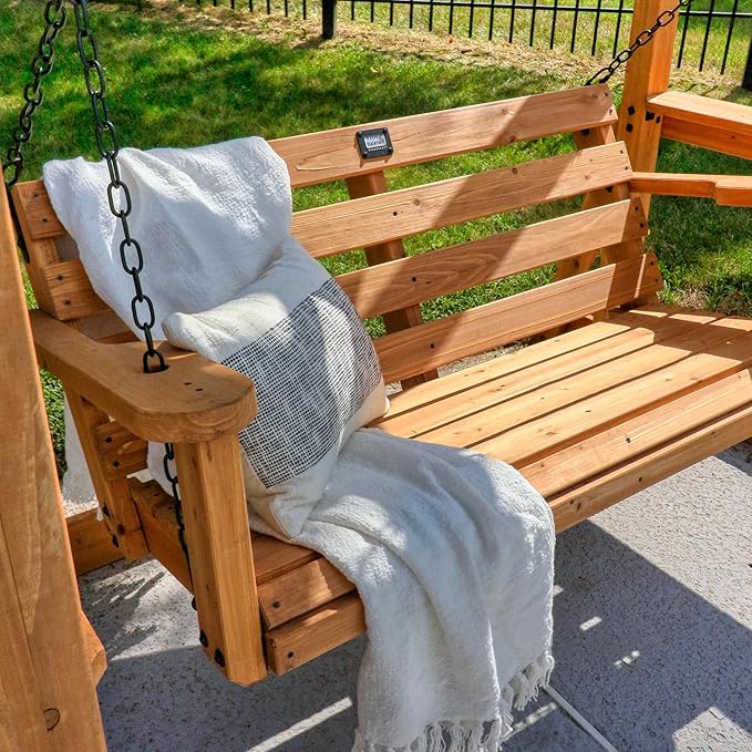 Backyard Discovery Callahan 8' x 5' Cedar Wood Outdoor Patio Pergola Swing Bench with Trellis, Two-Person Seating, Chains, Water Resistance, 600 Lb Weight Capacity for Porch, Patio, Deck, Garden BackyardDiscovery