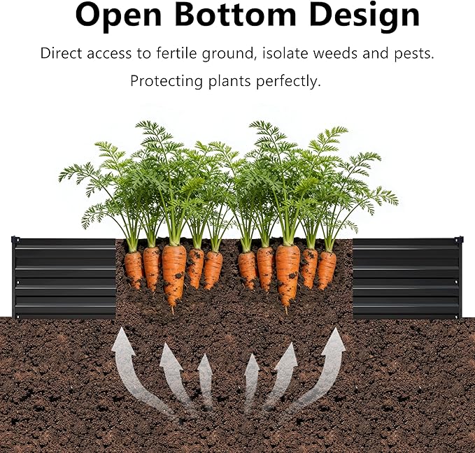 8x2x1 ft(2 Pack) Galvanized Raised Garden Bed,Outdoor Planter Box Metal Patio Kit Planting Bed for Vegetables Flowers and Succulents,Black Zunatu