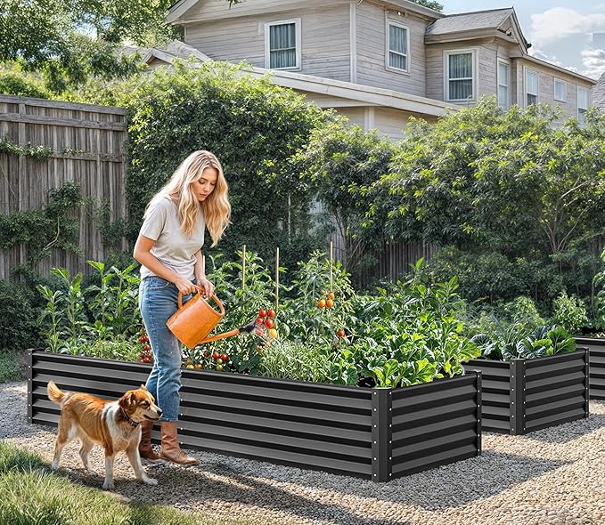 YITAHOME 6x3x1.5 ft Galvanized Raised Garden Bed Kit, Large Metal Planter Box with Gloves & Support Rod, Outdoor Flower Bed for Plants Vegetables, Black YITAHOME
