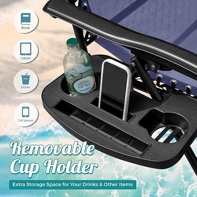Homall Zero Gravity Chair Patio Folding Lawn Outdoor Lounge Gravity Camp Reclining Lounge Chair with Cup Holder Pillows for Poolside Backyard and Beach Set of 2 (Blue) Homall