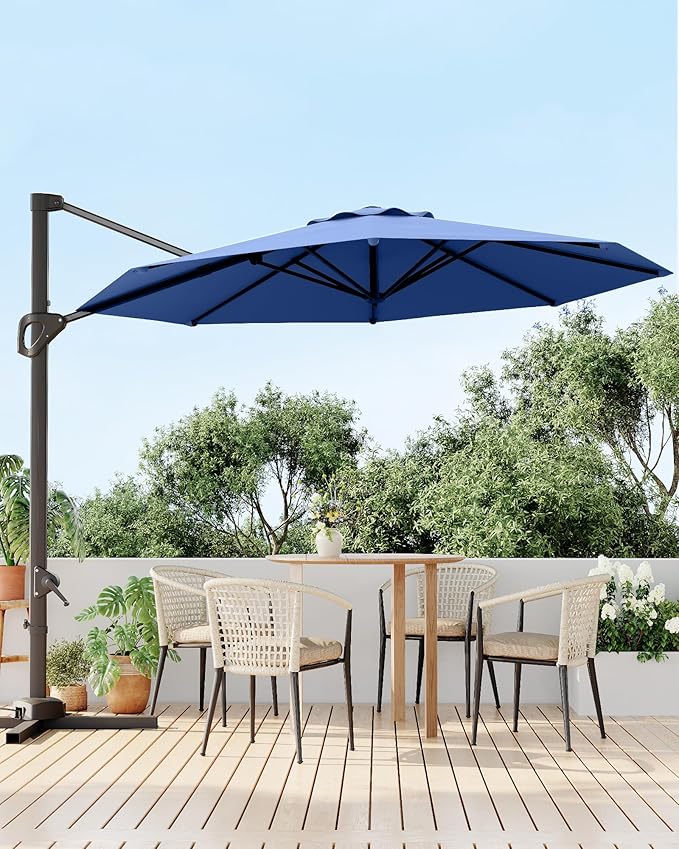 GarveeLife 10 ft Patio Umbrella Outdoor Large Cantilever Umbrella w/Base Included Market Sun Shade Windproof Offset Umbrella with 360-Degree Rotation for Garden Deck Pool Patio, Navy Blue GarveeLife