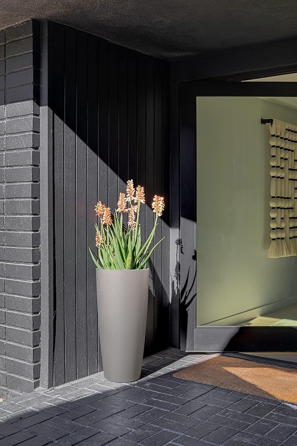 Veradek Mason Series Vega Planter - Round Tall Planter for Indoor or Outdoor Porch/Patio | Made from Plastic-Stone Composite with Drainage Holes | Modern Décor for, Flowers, Interior Plants VeradekOutdoor