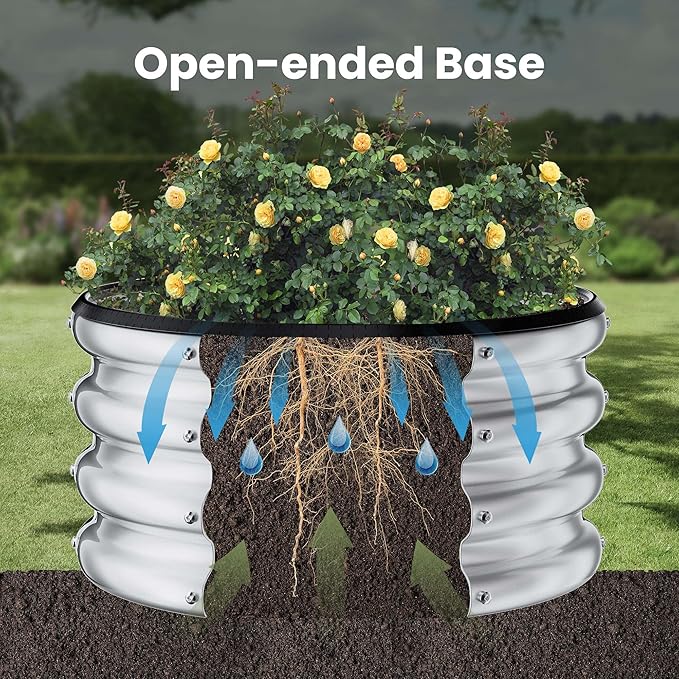 ZXZYHFTY Round Galvanized Raised Garden Bed kit,Silver Outdoor Garden Raised Planter Box, Round Large Metal Raised Garden Beds for Vegetable 2 * 2 * 1ft 1 Pack ZXZYHFTY