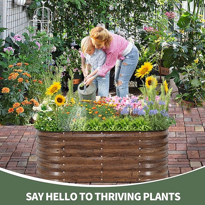 1MORE Galvanized Raised Garden Bed- Planter Garden Boxes Outdoor, Raised Beds for Gardening, 4x2x1.4ft Metal Garden Bed Kit for Vegetables Flower, Planter Raised Bed with Protective Tape & Tools.Grain 1MORE