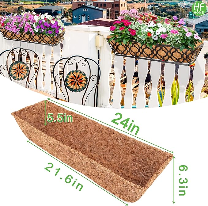 HFHOME 4Pcs 24" Trough Coco Fiber Replacement Liner, Natural 24 in Window Deck Coco Replacement Liner for Window Box HFHOME