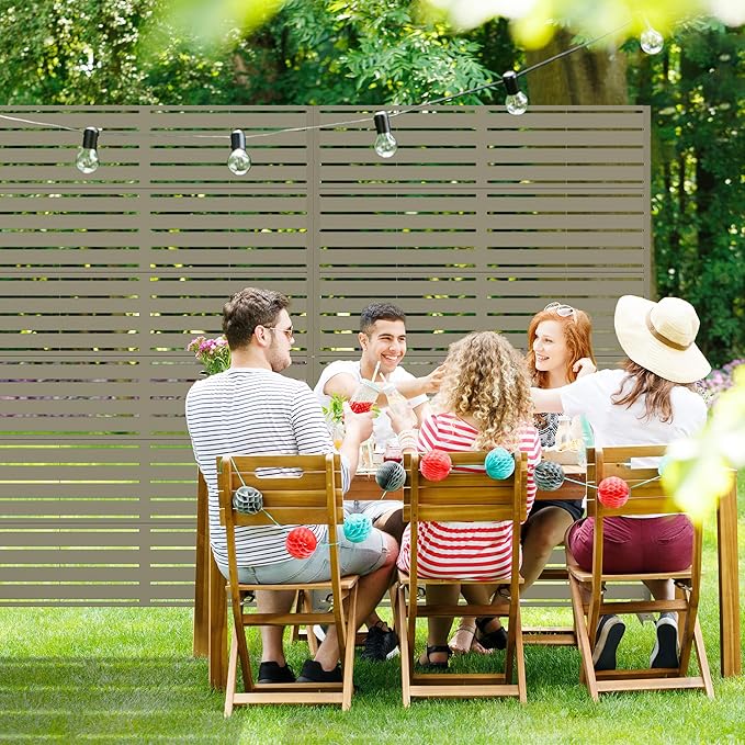 Casaphoria Metal Privacy Screen Outdoor, 72" H x 47" W Freestanding Decorative Privacy Screen for Patio Deck Balcony Garden with Stable Base, Green-Louvered Casaphoria