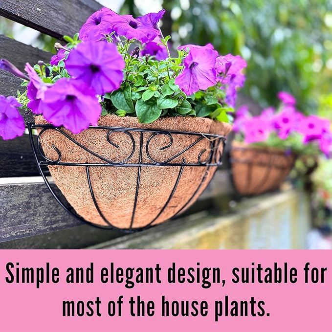 LaLaGreen Large Wall Planter Outdoor - 2 Pack, 14 Inch Large Fence Hanging Flower Baskets with Coco Liner, Herb Pots Holder Rail Planter Outside Railing Deck Porch Balcony Vertical Garden Privacy Wall L%C3%A1L%C3%A1Green