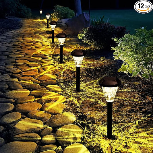 GIGALUMI 12 Pack Solar Lights Outdoor Waterproof, Outdoor Solar Lights for Yard, Solar Garden Lights, Yard Decorations Outdoor for Pathway, Patio, Garden, Driveway, Lawn, and Landscape(Warm White) GIGALUMI