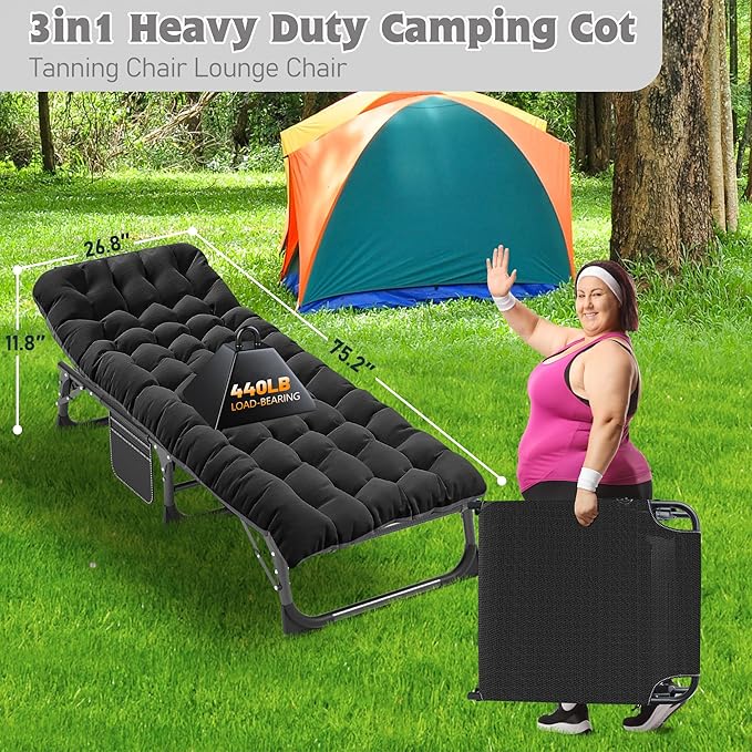 ABORON Heavy Duty Tanning Chair, 5-Gear Outdoor Folding Chaise Lounge Chair with Cushion,Portable Beach Lounge Chair for Outdoor Sunbathing Patio Pool Lawn Deck Poolside ABORON