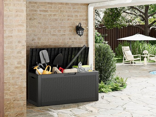 Outdoor Storage Box, Resin Deck Boxes Indoor and outdoor, Waterproof Storage Box Lockable Lid (Black, 70 Gallon) NBYSGO