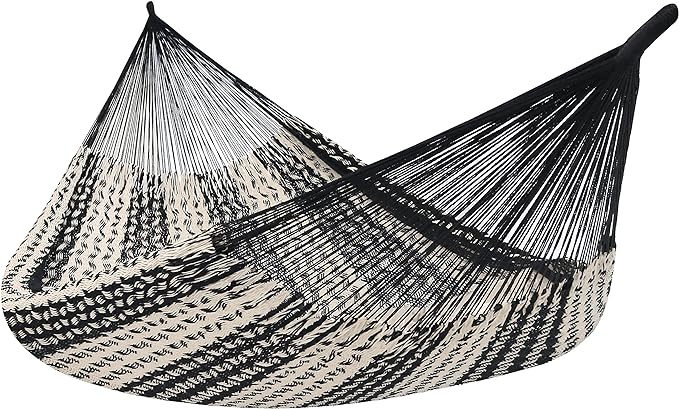Sunnydaze Handwoven XXL Thick Cord Mayan Double Hammock for Outside - 625-Pound Capacity Heavy-Duty Outdoor Hammock - Black/Natural SunnydazeDecor