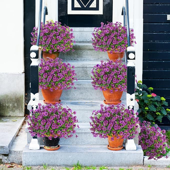 Bassion Artificial Flowers for Outdoors, 24 Bundles UV Resistant Fake Flowers Realistic Silk Faux Plants for Outdoor Planter Window Box Porch Patio Garden Home Outside Decorations Bassion