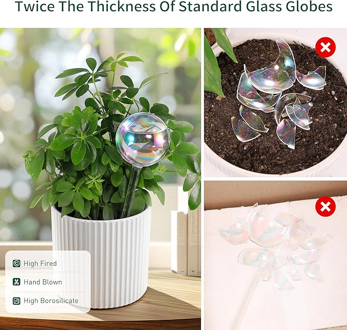 Large Extra-Thick Clear Glass Plant Watering Globes, Rainbow Gradient Self Watering Devices for Indoor & Outdoor Plants, AutomaticWaterer Spikes, Perfect for Daily or Vacation Use, 2-Pack SoilaguaDirect