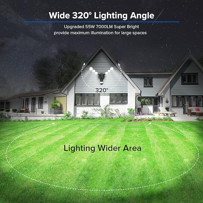 SANSI 55W 7000LM Motion Sensor Outdoor Security Lights, Super Bright 5000K Dusk to Dawn Flood Light, 320° Beam Angle, Best Outdoor Lights for Yard, IP65 Waterproof, ETL Listed, Black SANSI