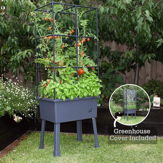 Frame It All Hydroponic Tower with Trellis Frame and Greenhouse Cover, Vertical Garden Planter for Vegetables and Flowers, Self-Watering Garden Tower with 4.35-Gallon Water Storage, 15.75 x 23.5 x 57 FRAMEITALL