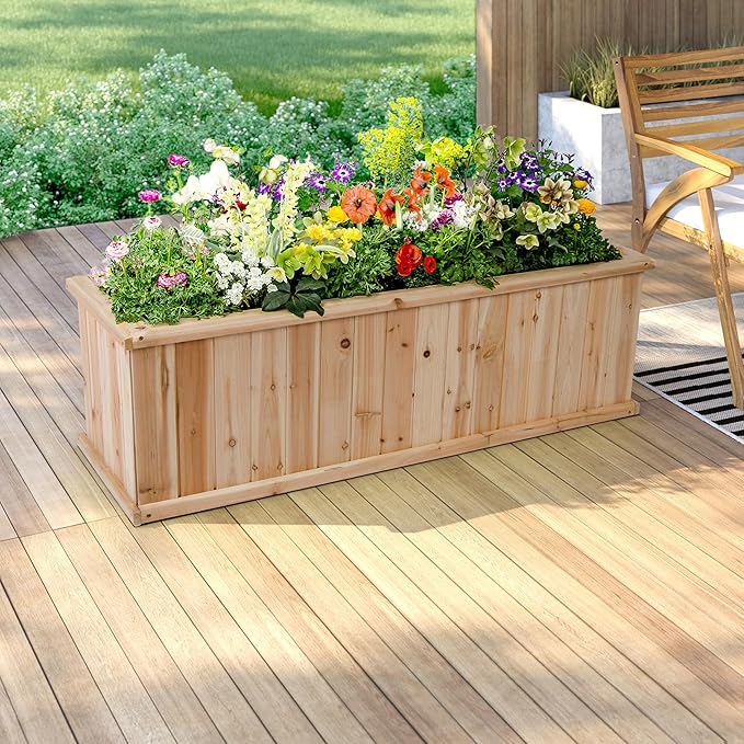 Shine Company Premium Cedar Raised Garden Bed, Planter Box for Vegetables, Flowers, or Herbs 48" L x 13.25" D x 12.5" H ShineCompany