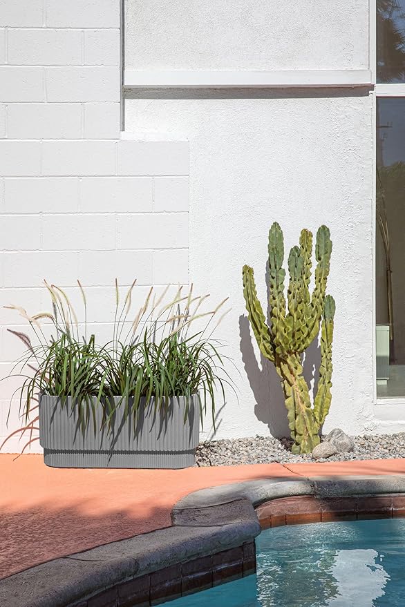 Veradek Demi Series Long Planter for Porch, Patio, Backyard | Durable Plastic-Concrete Material | Modern Décor for Shrubs, Flowers VeradekOutdoor