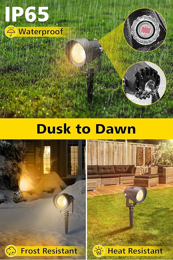 T-SUN Dusk to Dawn Outdoor Lighting, Flag Spot Lights with Photocell Auto On/Off, Waterproof 3000K Warm White LED Plug-in Landscape Spotlights for Garden Yard Tree Pathway Pole House, 2 Pack T-SUN