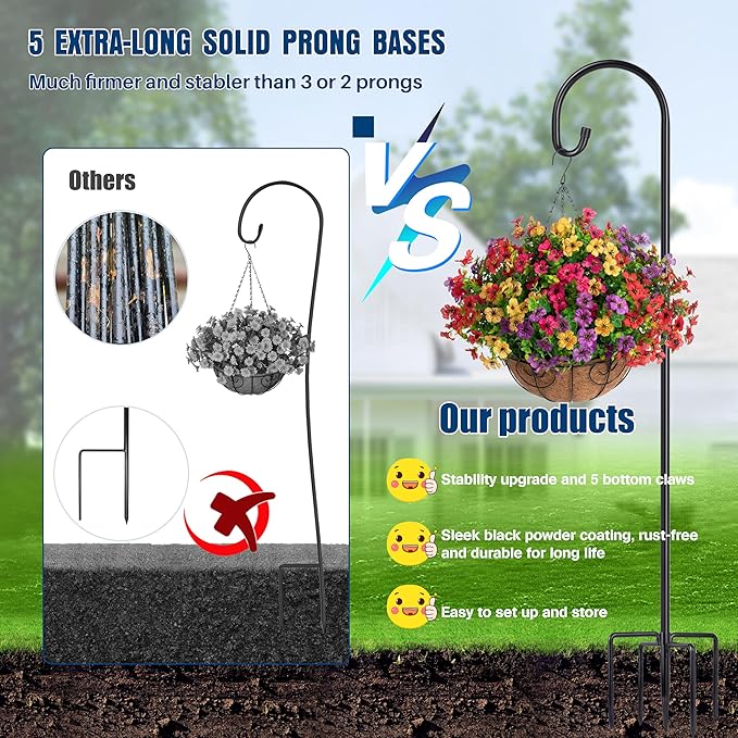 Ottsuls Shepherd-Hooks Adjustable for Bird-Feeder Lantern Plant-Hook Garden-Stake - Plant Stand Hanger for Outdoor Flower Basket, Bird Feeder Hanger Weddings Décor Ottsuls