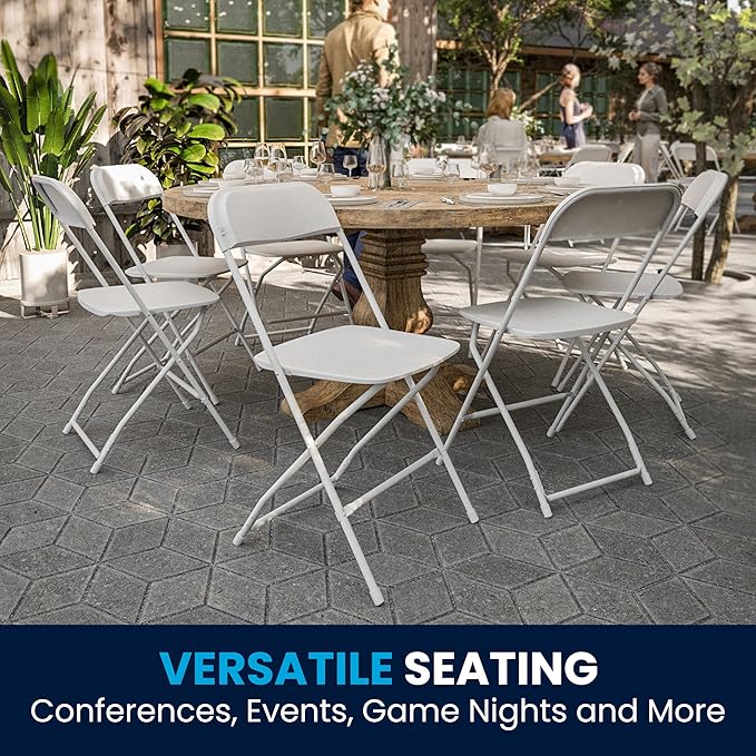 Flash Furniture Hercules Set of 10 Indoor/Outdoor Heavy-Duty Plastic Folding Chairs, Foldable Commercial Stacking Chairs with 650-lb. Static Weight Capacity, White FlashFurniture